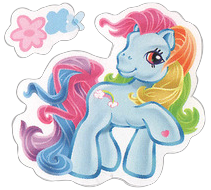 A sticker of the '90s or 2000s design for Rainbow Dash.