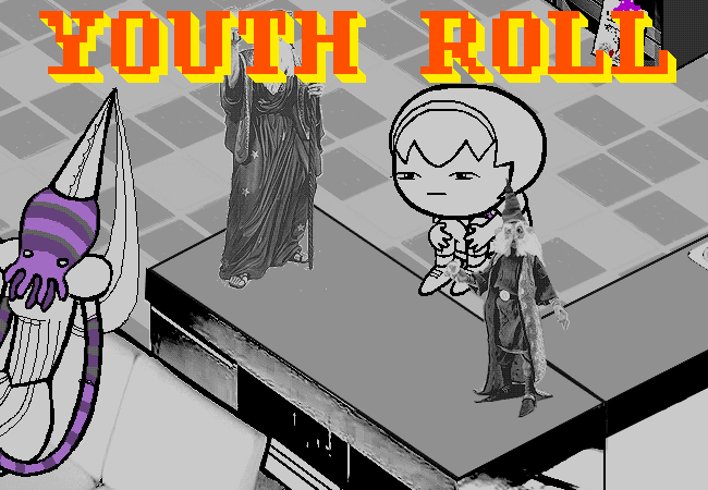 a gif from Homestuck of Rose Lalonde rolling, with the words 'Youth Roll' above her.